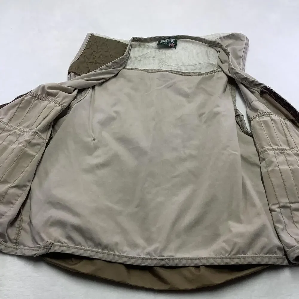 Saf-T-Bak Vest Mens Medium Beige Canvas Quilted Hunting Full Zip Pockets USA